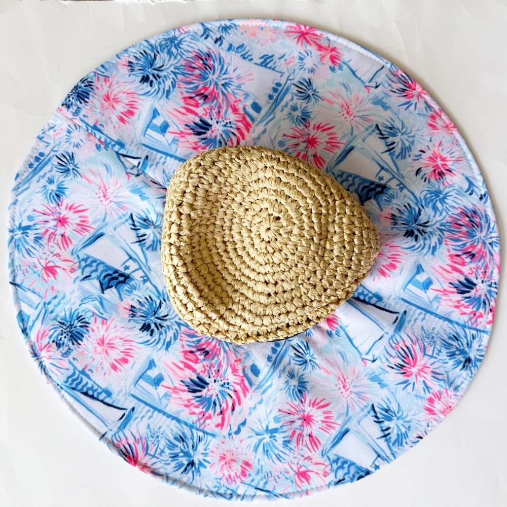 Lilly Pulitzer Blue Straw Printed Floppy Beach Hat